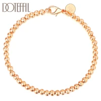 doteffil 925 sterling silver rose gold hollow 4mm smooth bead chain bracelet for women wedding engagement party fashion jewelry