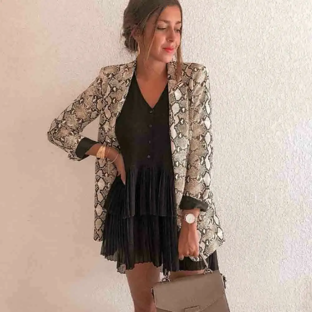 New Women Blazers Long Sleeve Blazer Feminino Snake Skin Print Outerwear Office Lady Work Wear Fall Jacket | Женская одежда