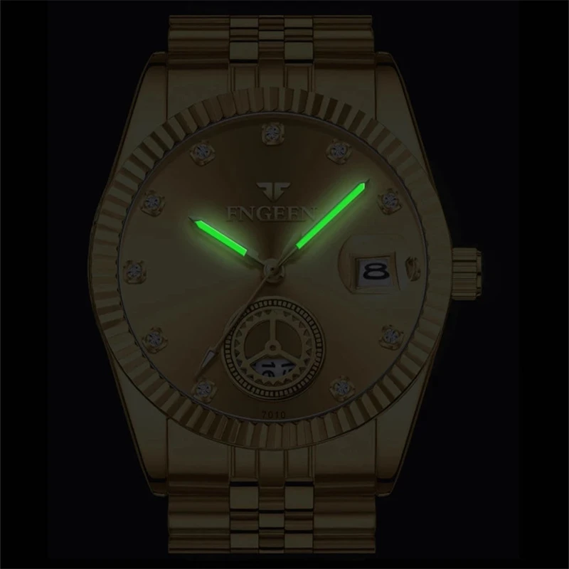 Fngeen кварцевые наручные часы полностью стальные золотые Роскошные деловые