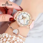 Дизайнерские модные женские часы Reef TigerRT, автоматические механические часы из телячьей кожи с белым циферблатом швабры и бриллиантами