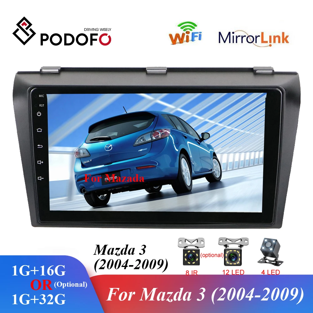Podofo 2 din " 2.5D Автомобильный мультимедийный плеер Android Радио стерео wifi gps четырехъядерный Авто аудио радио плеер для Mazda 3 2004-2009