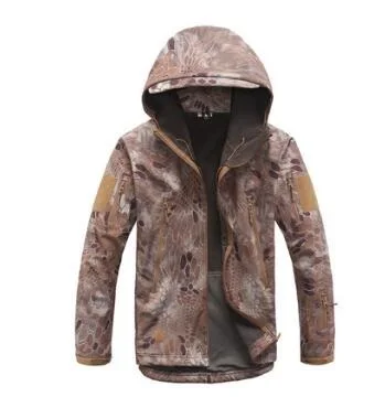 Yellow Snake Sharkskin софтшелл Куртки флис с капюшоном Камуфляж Топы корректирующие зима Охота Военная Униформа Снайпер одежда Ghillie костюм - Color: Yellow Snake