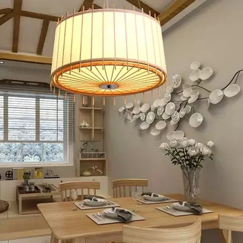 Бамбуковая плетеная Подвесная лампа из ротанга с волнистым абажуром винтажный