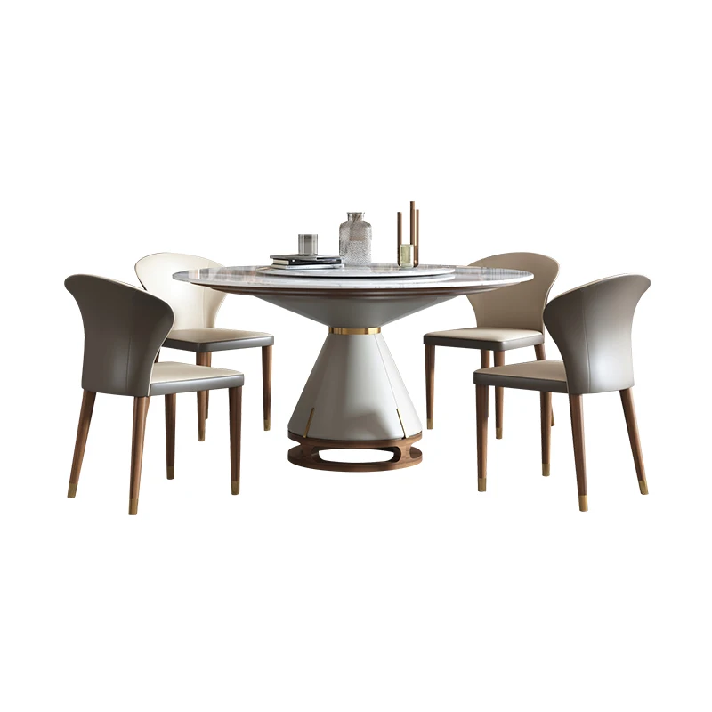 

Light luxury Italian minimalist marble solid wood rotary table high-grade modern table and chair combination
