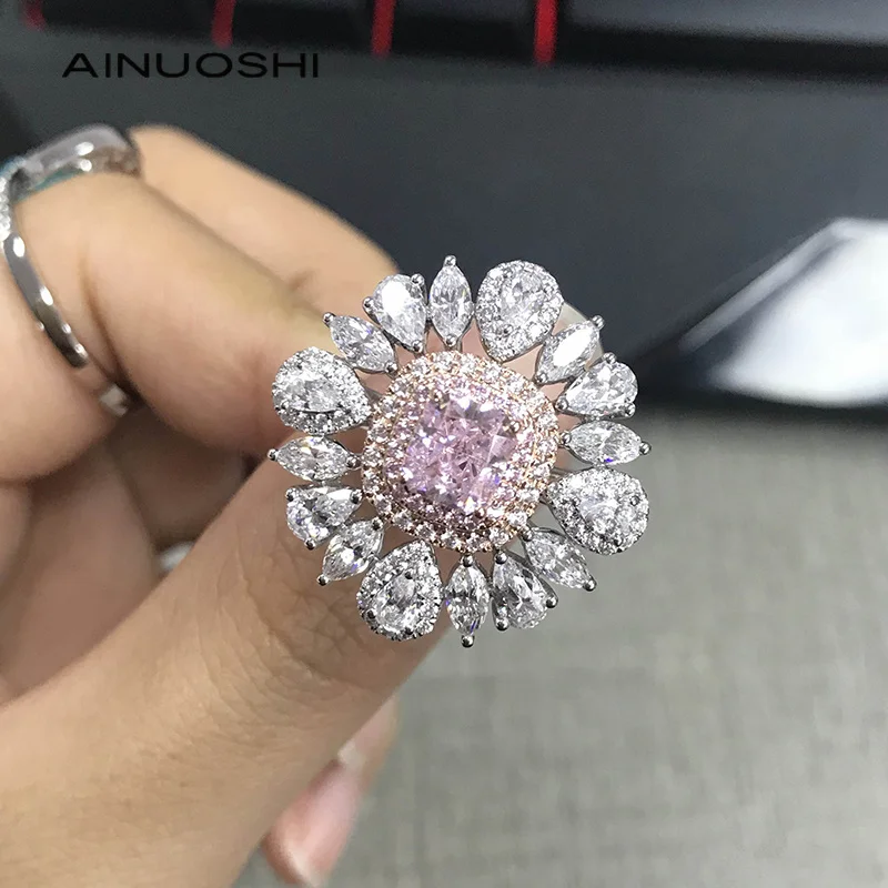 

AINUOSHI 14K/18K White & Rose Gold Two-Tone Double Halo Engagement Rings 5.5x6mm 1.0ct Square AINUOSHI Stone for Women Wedding