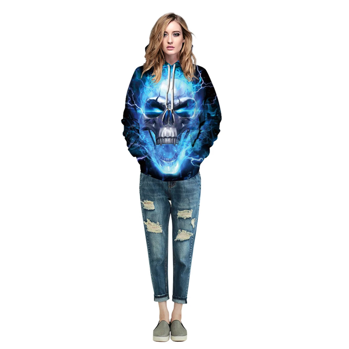 Свитшот унисекс с капюшоном креативный худи Скелет на Хэллоуин для пар пальто
