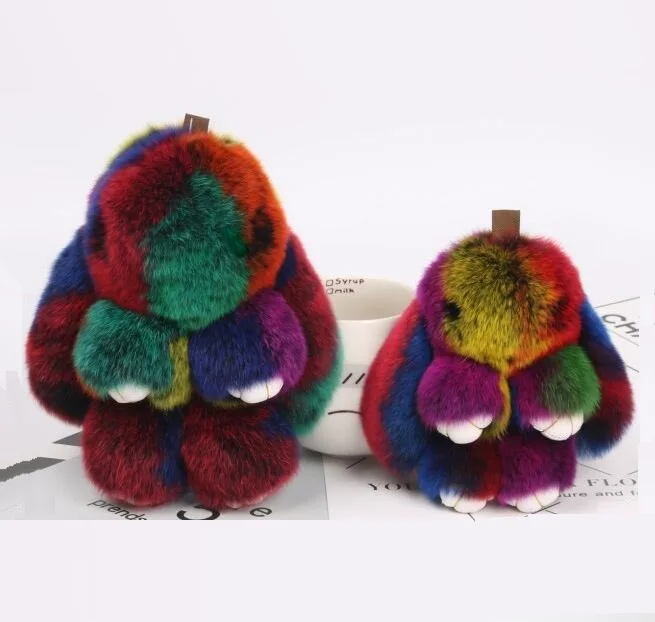 Зимний пушистый 14 см настоящий Радужный помпон из натурального кроличьего меха