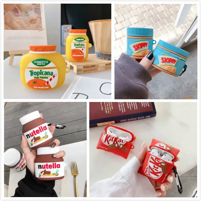 

Cute for AirPods Pro Case Bluetooth Earphone Case for Apple Airpods2 Funny 3d Nutella Chocolate Sauce Protective Cover with Hook