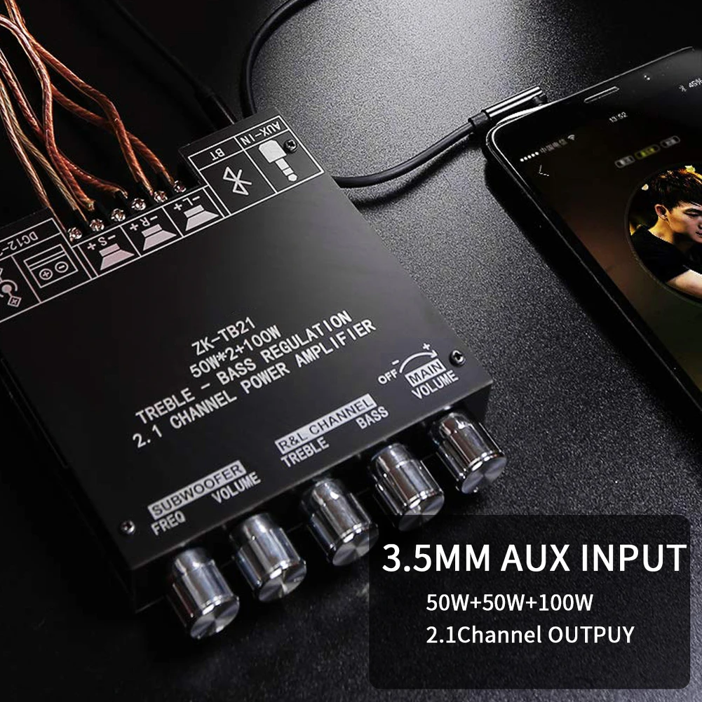 

ZK-TB21 TPA3116D2 Bluetooth 5.0 Subwoofer Amplifier Board 50WX2+100W 2.1 Channel Power Stereo Amplifier Board Audio Accessories