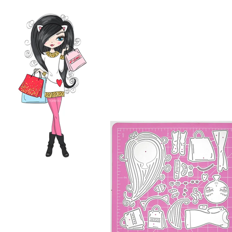 

Fashion Shopping Girl Metal Cutting Dies Human People Stencil For DIY Craft Scrapbooking Card Decorative