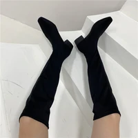 fashion women knee high boots round toe thick mid heels knight boots slip on sock boots stretch elastic boots black plus size 42