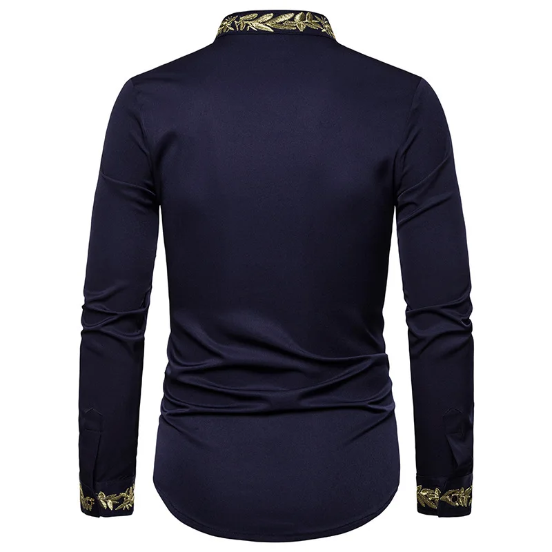 Men's brand new long sleeve holiday business leisure style embroidery fashion shirt wedding best man dress mens shirts | Мужская