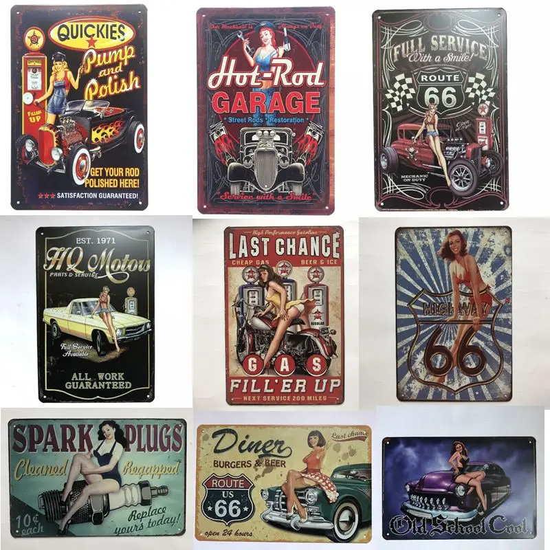 

Car Pinup Lady Girl Garage Metal Sign Tin Sign Plaque Metal Vintege Bar Pub Man Cave Wall Decor Decorative Plate