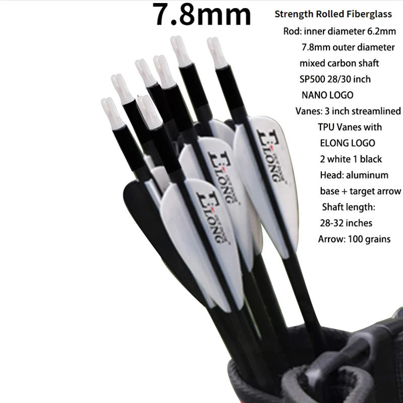 

12/24pcs Strength Rolled Fiberglass Arrow OD7.8mm Spine500 28/30 inche with Archery Hunting Practice
