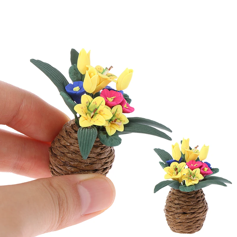 

1:12 Doll House Miniature Flowers Fairy Garden Ornament Mini Potted Plant Flowers Pot DollHouse Decor New Arrival