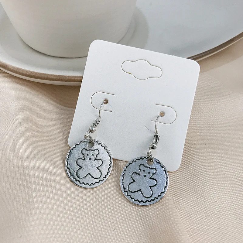 2019 Новые висячие серьги милые с медведем женские дикие металлические клипсы без