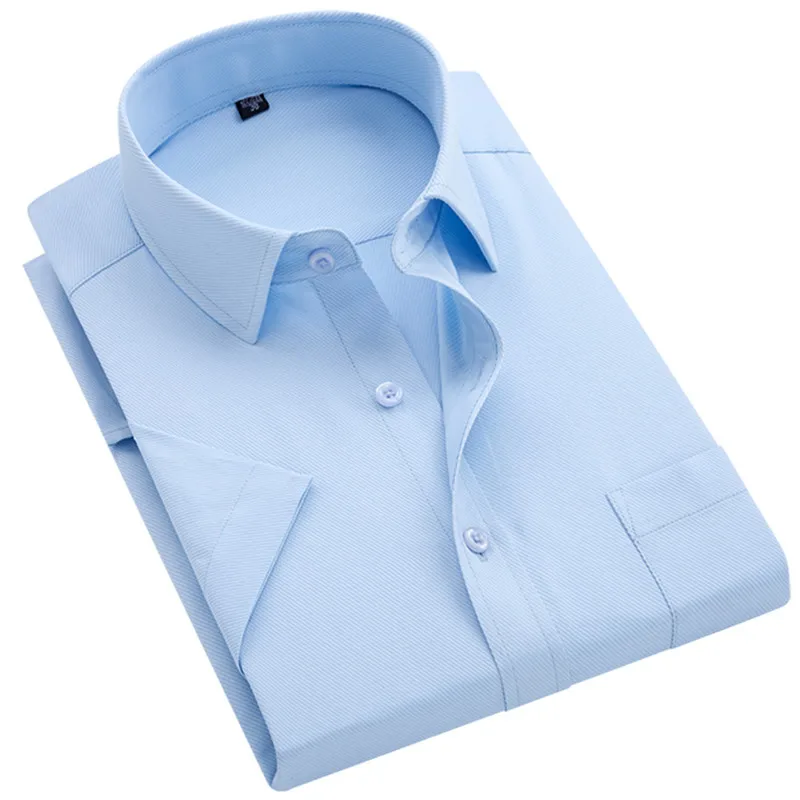 Рубашка мужская Классическая однотонная деловая с коротким рукавом саржевая для