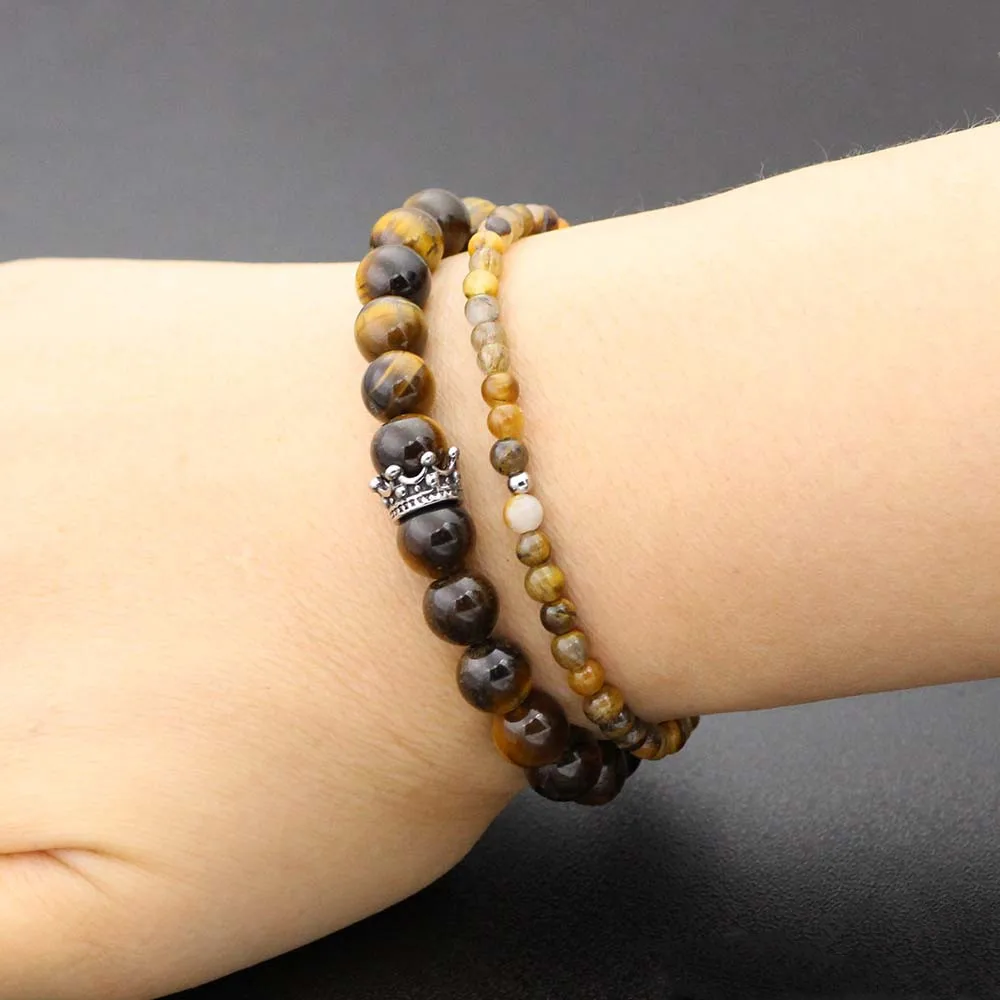 Набор браслетов из бусин натурального камня для мужчин и женщин|Плетеные