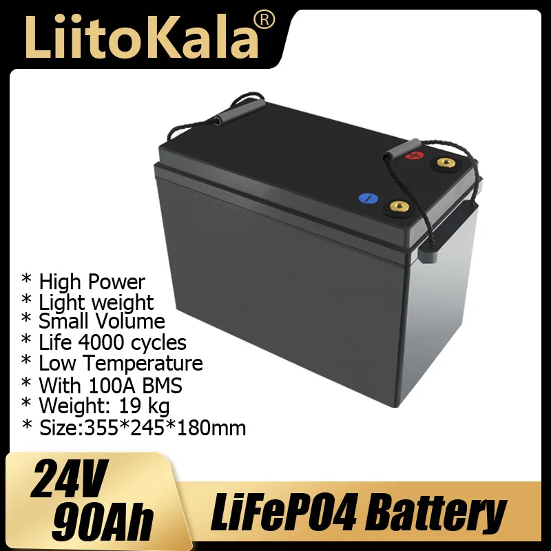 

LiitoKala 24V 90Ah 80Ah 100Ah lifepo4 battery Power Batteries For 8S 29.2V RV Campers Golf Cart Off-Road Off-grid Solar Wind