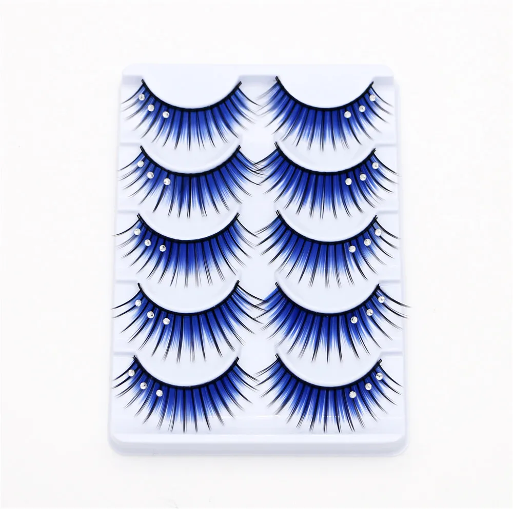 

Stage show eyelash color flash drill performance blue three drill hard stem 5 pairs of false eyelashes wholesale makeup
