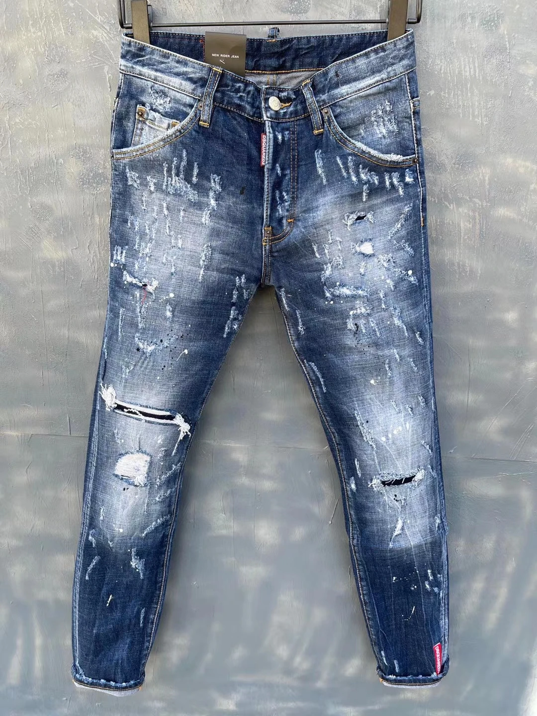 

Модные трендовые мужские облегающие брюки Dsquared2 2021, с эффектом потертости, дырками, красными пятнами, 9133