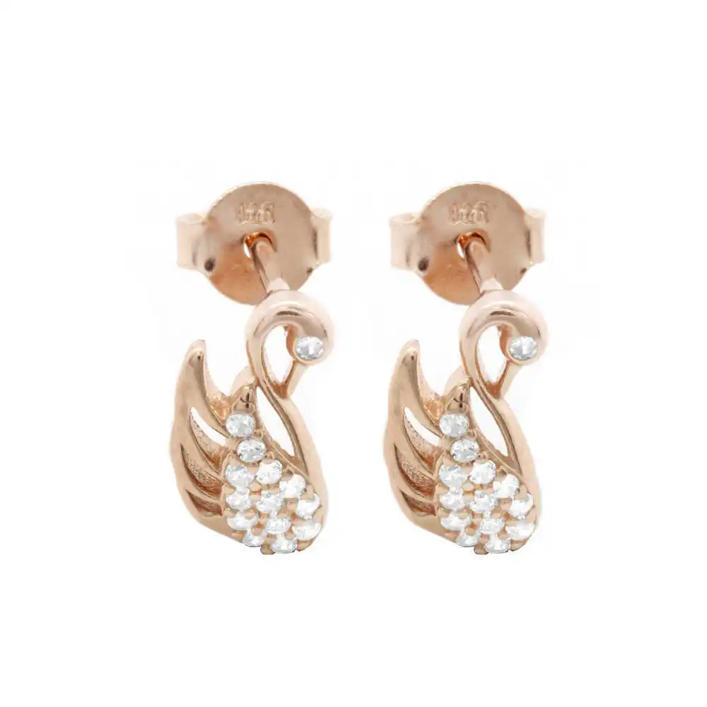 

Zircon Cubic Zirconia Swan Design Roz Color 925 Sterling Silver Earrings