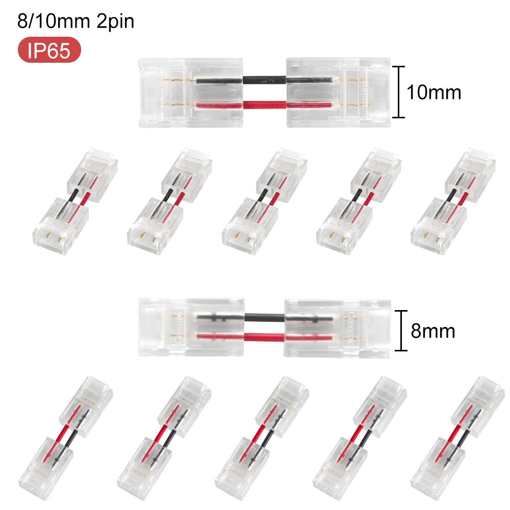 

5pcs 8mm/10mm 2pin LED Connector 2 Pins H Shape Single Color Tape Light Power Wire Cable Extension Cord Crystal Terminal Block