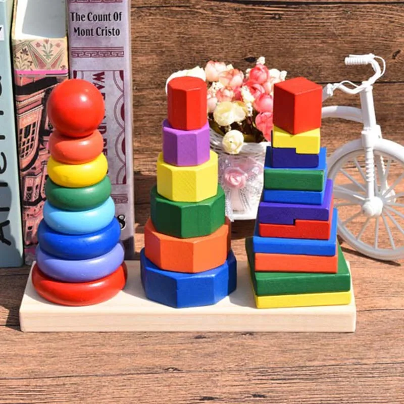 Детские развивающие игрушки Дженга трехколонный Радужный Строительный блок