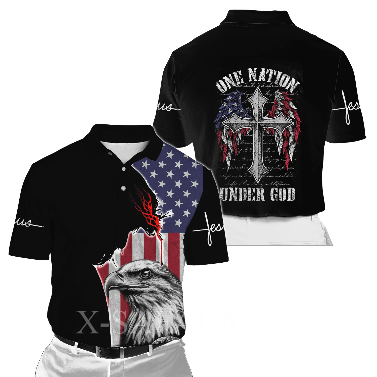 

One Nation Under God Jesus Eagle 3D Full Printed Men Women Thin Polo Shirt Collar Short Sleeve Street Wear Casual Tee-6