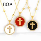 Ожерелье женское FLOLA CZ, с золотым крестом, с кристаллами, круглыми монетами, с подвесками, эмалевые ювелирные изделия