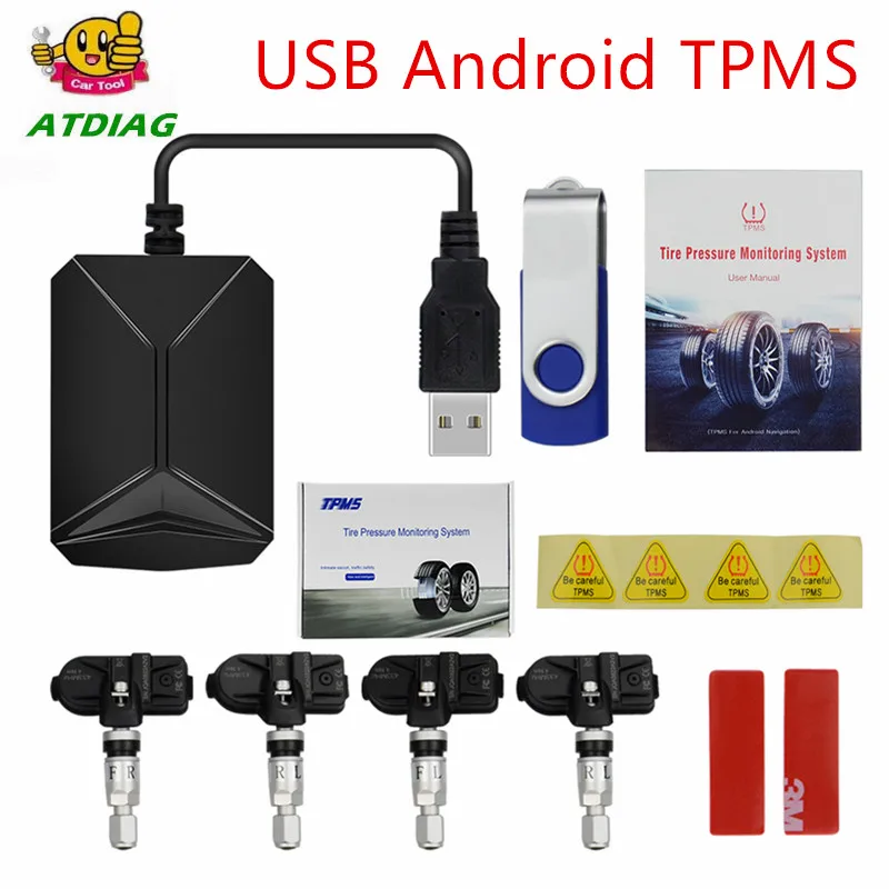 USB Android TPMS автомобильная система контроля давления в шинах дисплей 4 внутренних