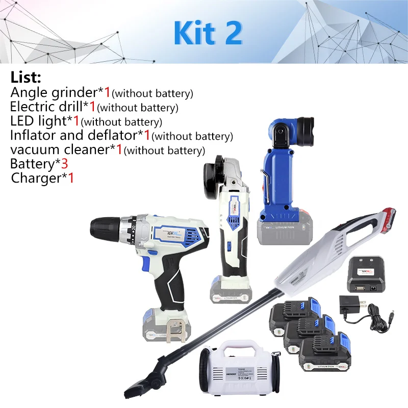 Kit 2 NEWONE/Keinso 12V 6-инструмент литиевая аккумуляторная на высокоточном оборудовании, угловая шлифовальная машина электрическая дрель светодиодный светильник пылесос электрическая пила - Цвет: Kit 2