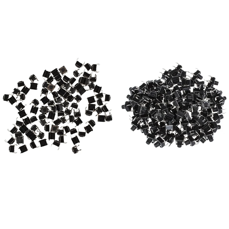 LBER 100 шт. 6x6x7 мм Мгновенный тактовый кнопочный переключатель 4 Pin DIP Through Hole & 6x6x