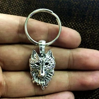 new fashion men 30mm keychain diy metal holder chain vintage wolf head 30x15mm bronze silver color pendant gift