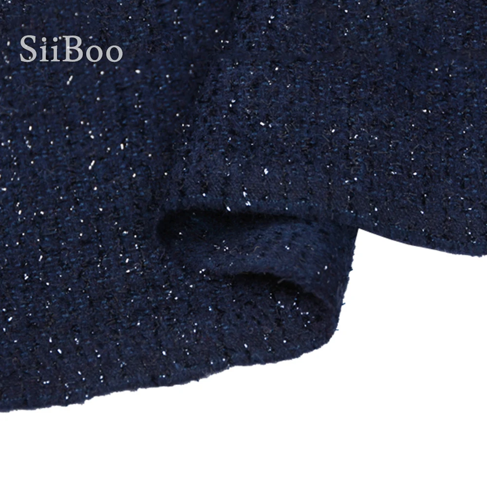 Роскошное металлическое плетение 85% шерстяная ткань одежда для зимы темно-синего