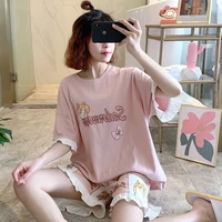 japan kawaii pajamas for women short sleeve cotton sleepwear bowknot pink homesuit for girls summer thin pyjama cartoon cute ins