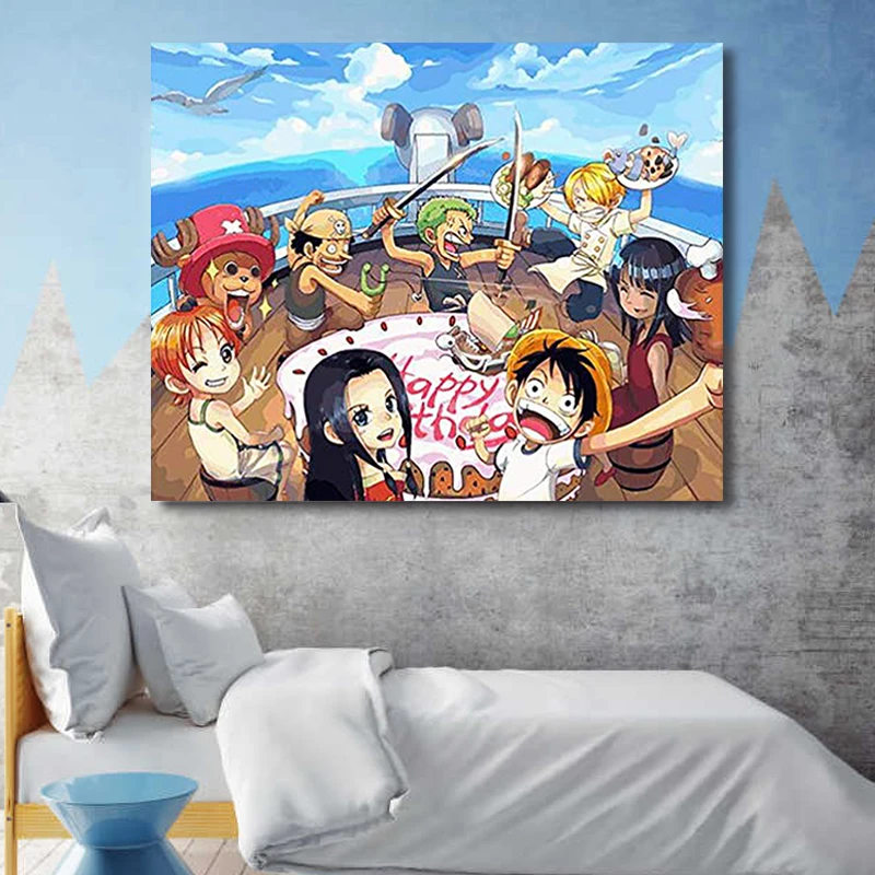 DIY Рисование по номерам с наборами Аниме one piece персонаж декоративный вешается на стену