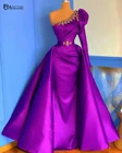 Фиолетовый марокканский кафтан, мусульманское вечернее платье со съемными кристаллами, атласное арабское дубайское официальное платье с юбкой-годе, платья с длинным рукавом 2021