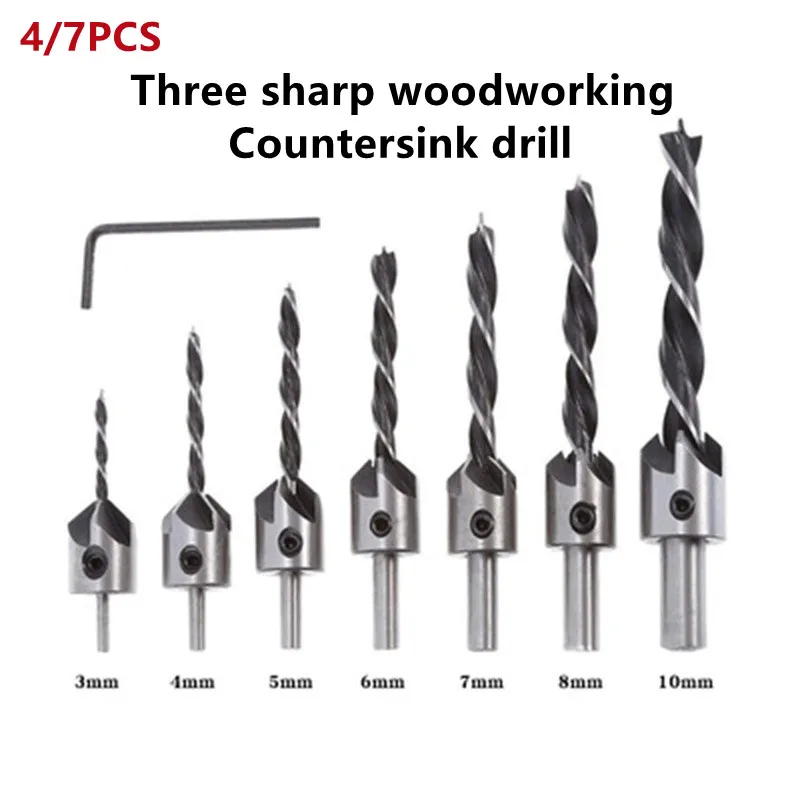4/7 шт. 3 м 10 мм три острые деревообрабатывающие зенковки сверло для развертывания