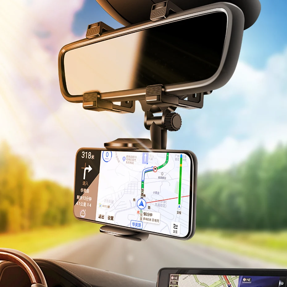 rearview mirror car holder stand mount cellphone bracket in car mobile phone holder for iphone samsung xiaomi huawei free global shipping