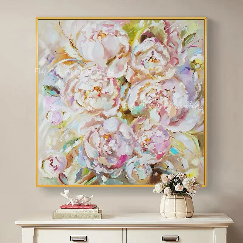 

Colorful Thick Knife Pink Flower 100% hand painted Plant Wall Art Oil Paintings For Bedroom Gift No Frame Home Decoration Art