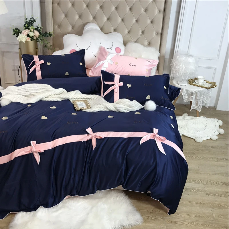 

White Purple King size Queen Bedding Set Satin Duvet cover Cotton Bed Sheet Fitted sheet Duvet Cover Pillowcase parure de lit