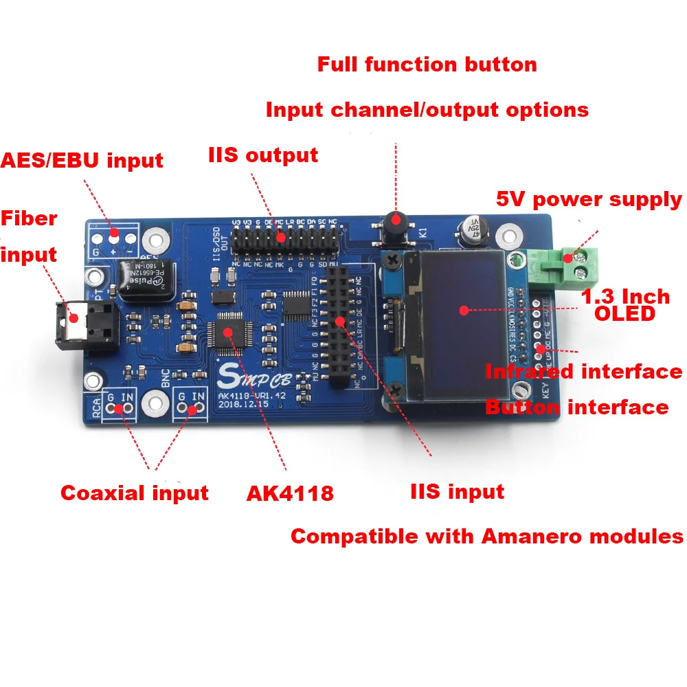 Плата цифрового приемника AK4118 аудиодекодер DAC SPDIF к IIS коаксиальный оптический