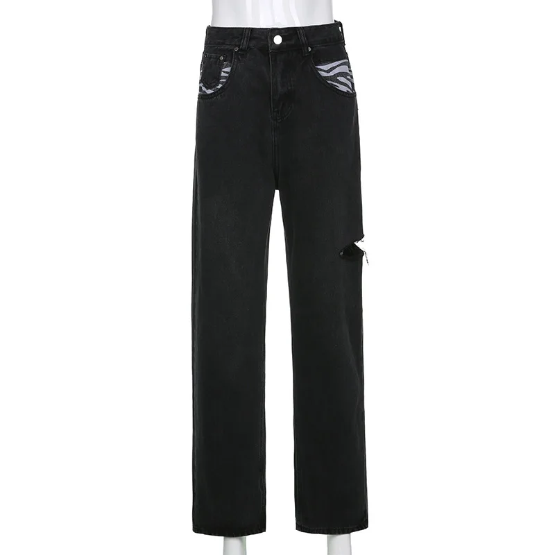 

2021 New Arrival Summer Style Female Fashion Summer Button Print Denim High Waist Hot Night Club Sexy Denim Stright Pants