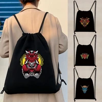 men drawstring backpack canvas eco travel gym sports bagwomen tote chest bags monster print shoulder leisure storage bags