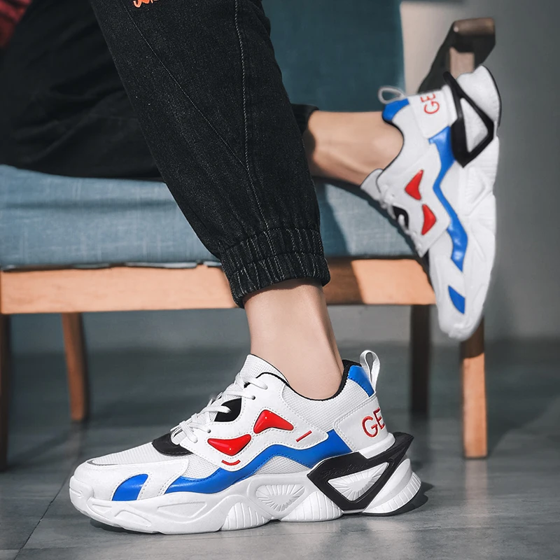 

2021 Spring Sneakers Light Breathable Non-slip Rubber Running Shoes Comfortable Platform Non-slip Lace-Up Height Lncreasing