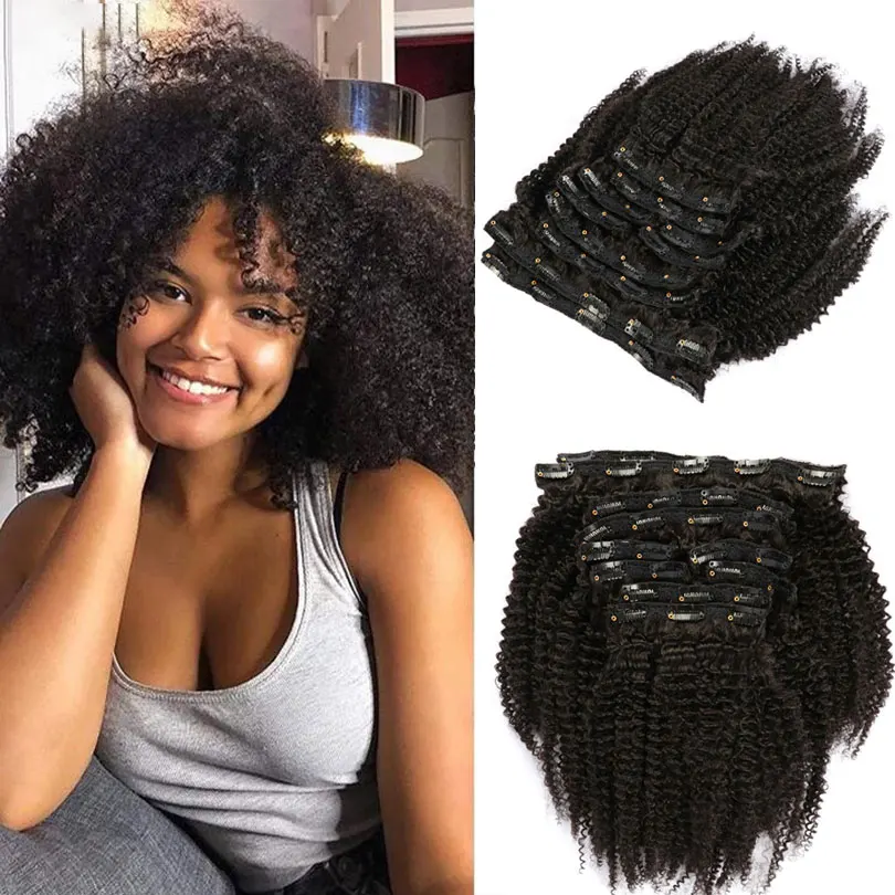 

4B 4C Afro Kinky Curly Clip In Human Hair Extensions Brazilian Remy Human Hair Clips In Hair Bundles Full Head 100g 120g 150g