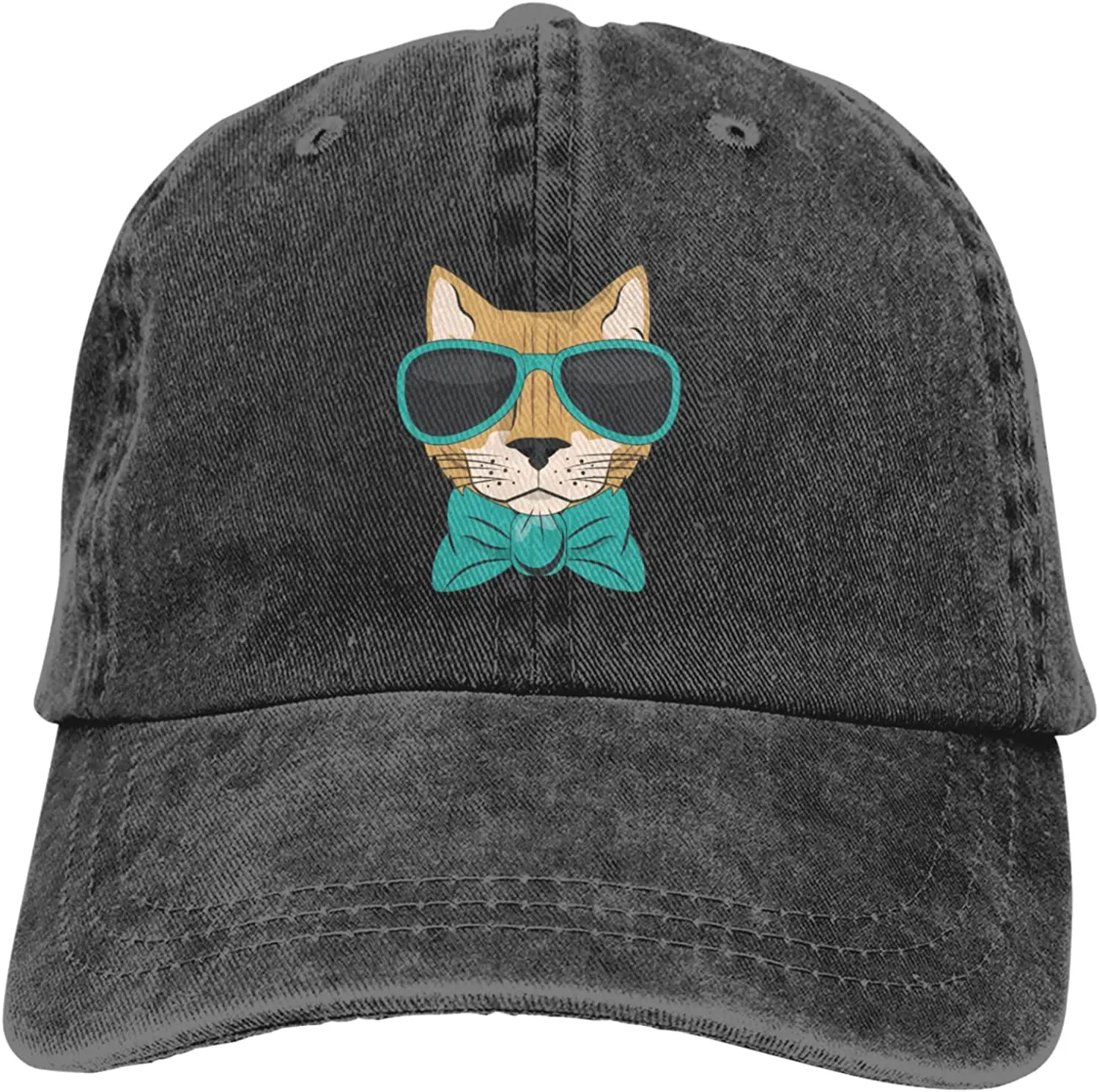 

Funny Cat with Sunglasses and Bow Tie Baseball Caps Unisex Cowboy Hat Casquette Cap Vintage Adjustable Fashion Black