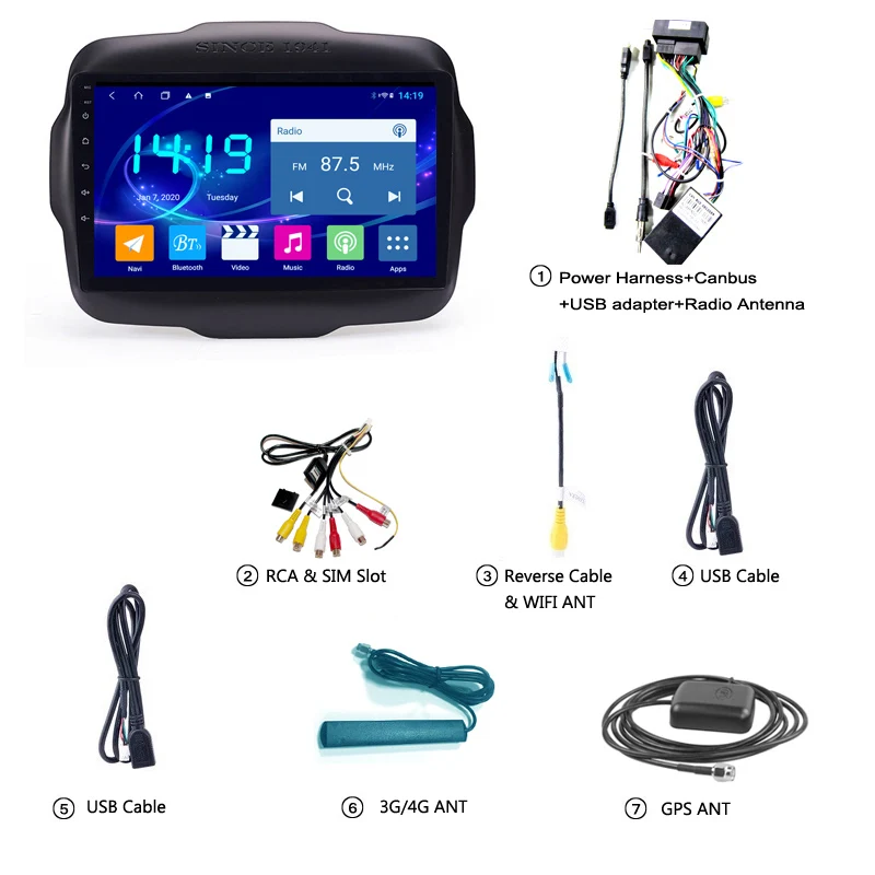 IPS Screen DSP CARPLAY 6G+128G Android 10 Car Multimedia For Jeep Renegade 2016-2018 GPS Radio Navigation WIFI 4G LTE | Автомобили и
