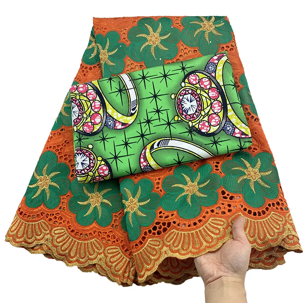 

Hot Sale African Cotton Swiss Voile Lace High Quality Swiss Voile Lace in Switzerland Cotton Lace Fabric with Stones And wax